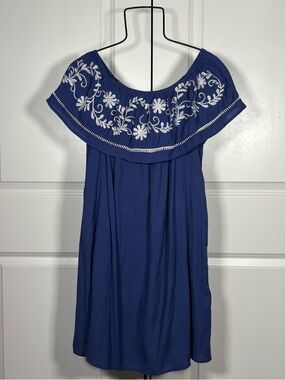 Altar'd State Navy Blue Off-Shoulder Embroidered Dress